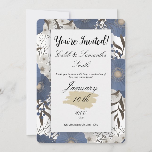 Blue Flower Wedding Invitation (Devant)