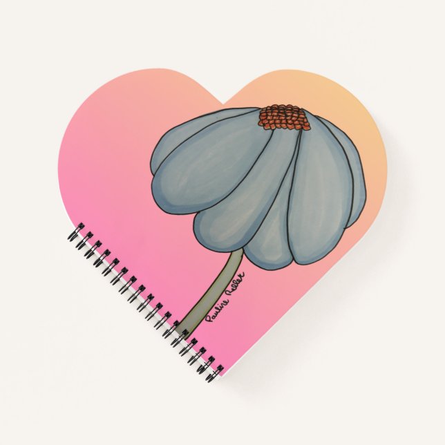 Blue Flower with pink background heart Notizbuch (Vorderseite)