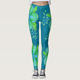 Blue Flower Yoga Pants Leggings