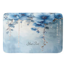 Blue Flowers and Pearls Bath Mat