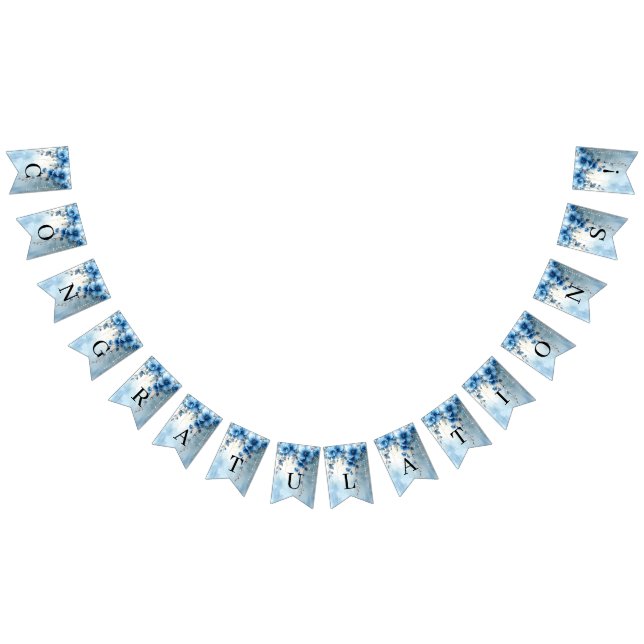 Blue Flowers and Pearls Bunting Flag Wimpelkette (Alle)