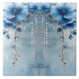 Blue Flowers and Pearls Ceramic Tile Fliese