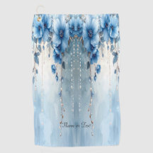 Blue Flowers and Pearls Golf Towel