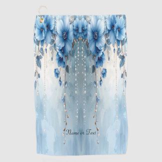 Blue Flowers and Pearls Golf Towel Golfhandtuch