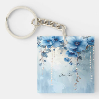 Blue Flowers and Pearls Keychain Schlüsselanhänger