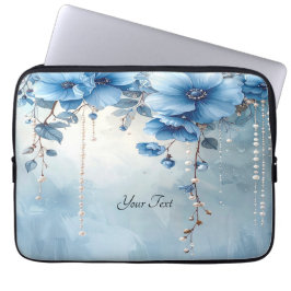 Blue Flowers and Pearls Laptop Sleeve