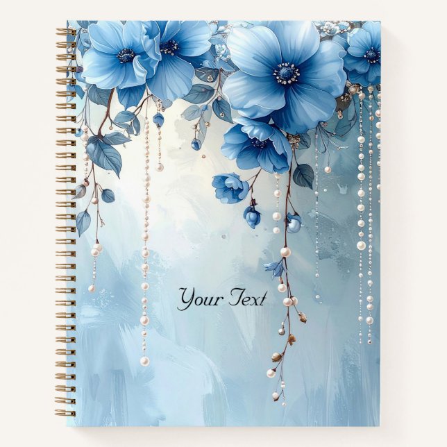Blue Flowers and Pearls Notebook Notizbuch (Vorderseite)