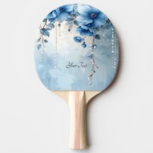 Blue Flowers and Pearls Ping Pong Paddle
