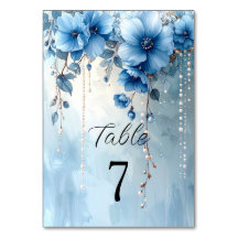 Blue Flowers and Pearls Table Number