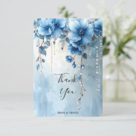 Blue Flowers and Pearls Thank You Card Dankeskarte