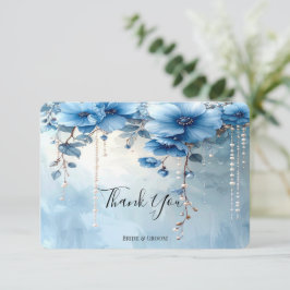 Blue Flowers and Pearls Thank You Card Dankeskarte