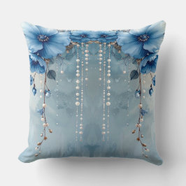 Blue Flowers and Pearls Throw Pillow Kissen