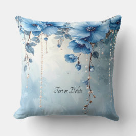 Blue Flowers and Pearls Throw Pillow Kissen