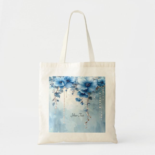 Blue Flowers and Pearls Tote Bag (Devant)