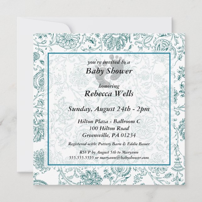 Blue Flowers Baby Shower Einladungen (Vorderseite)