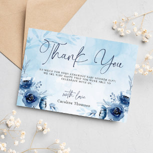 Blue Flowers Boy Baby Dusche Dankeskarte