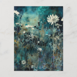Blue Flowers Cyanotype Mixed Media Postkarte