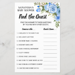 Blue Flowers Finden Sie die Guest Baby Shower Game Flyer