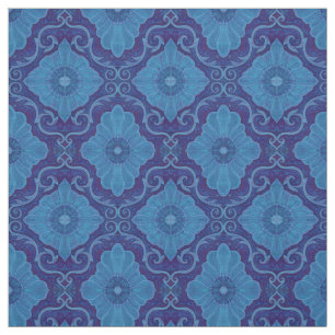 "Blue flowers” floral arabesque, handdrawn pattern Stoff