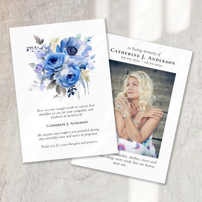 Blue Flowers Foto Beileid Beerdigung Memorial Dankeskarte (Von Creator hochgeladen)