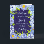 Blue Flowers Friend Birthday Karte<br><div class="desc">Geburtstagskarte für Freunde mit hübschen blauen Frühlingsblumen und nachdenklichem Vers.</div>