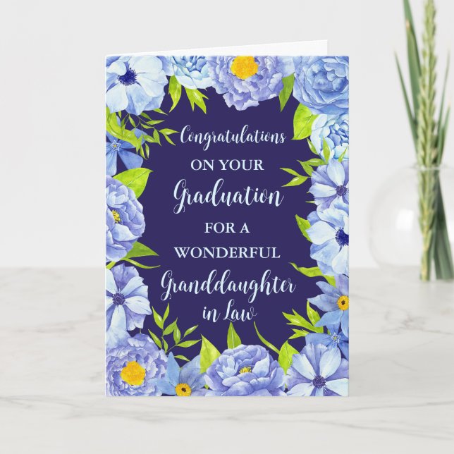 Blue Flowers Grandtoine Abschluss Card Karte (Vorderseite)