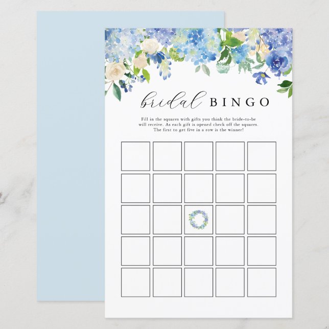 Blue Flowers Hydrangea Bridal Bingo Spielkarten (Vorne/Hinten)