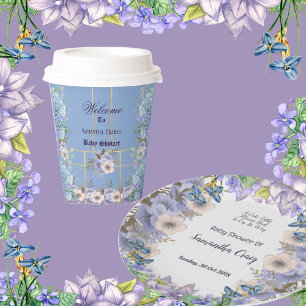 Blue Flowers Hydrangea Lila Lilac Baby Dusche Pappbecher