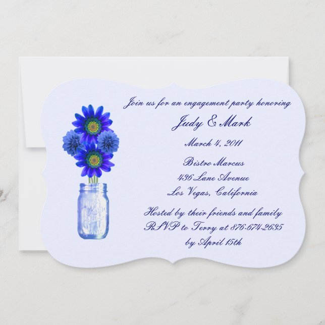 Blue Flowers Mason Jar Engagement Party Einladung (Vorderseite)