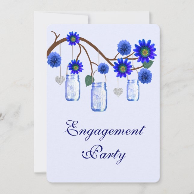 Blue Flowers Mason Jar Engagement Party Einladung (Vorderseite)