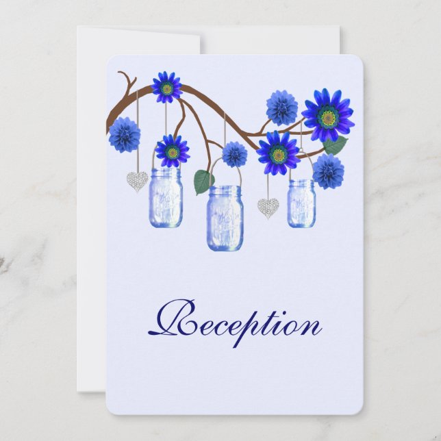 Blue Flowers Mason Jars Empfang Card Einladung (Vorderseite)