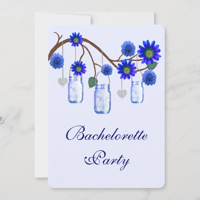 Blue Flowers Mason Jars Junggeselinnen-Abschied Ei Einladung (Vorderseite)