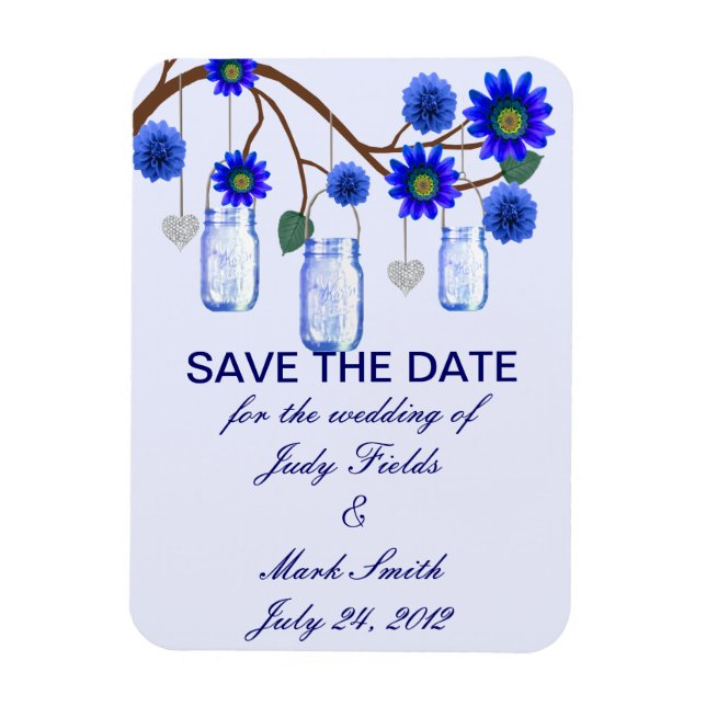 Blue Flowers Mason Jars speichern das Date Magnet (Vertikal)