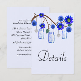 Blue Flowers Mason Jars Wedding Details Begleitkarte