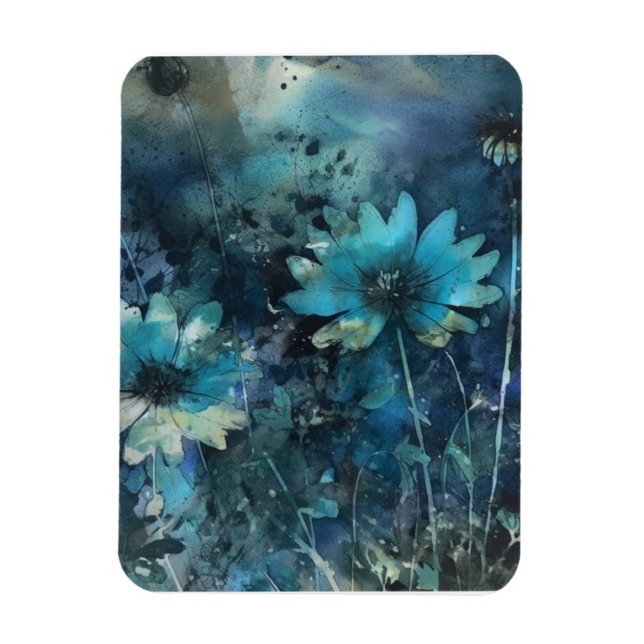 Blue Flowers Mixed Media Magnet (Vertikal)