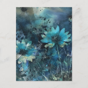 Blue Flowers Mixed Media Postkarte