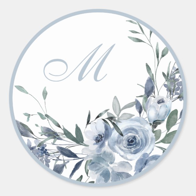 Blue Flowers Monogram Wedding Umschlag Aufkleber (Vorderseite)