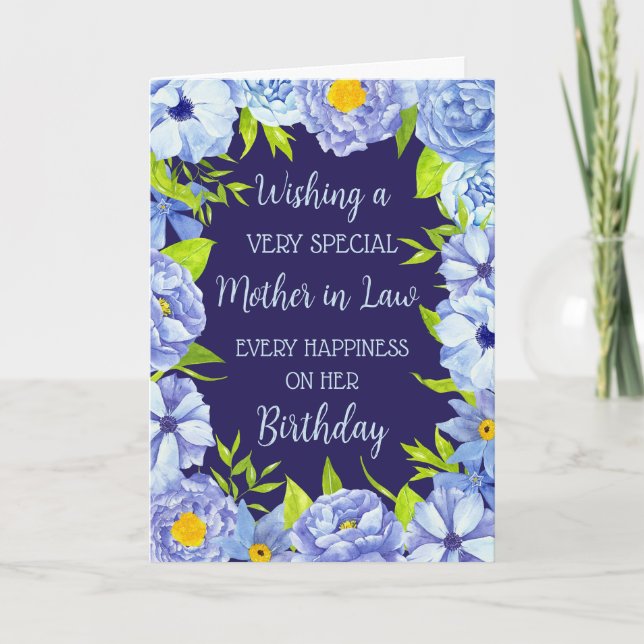 Blue Flowers Mutter im Law Birthday Card Karte (Vorderseite)