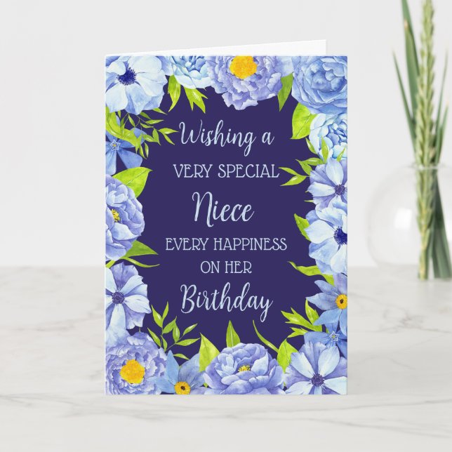 Blue Flowers Niece Birthday Karte (Vorderseite)