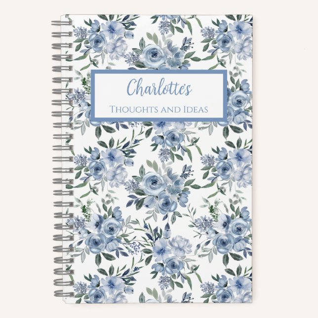 Blue Flowers Personalized Journal Notebook Notizbuch (Vorderseite)