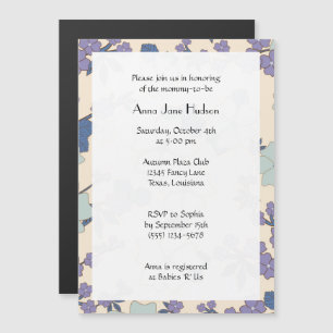 Blue Flowers, Purple Flowers, Baby Shower Magneteinladung