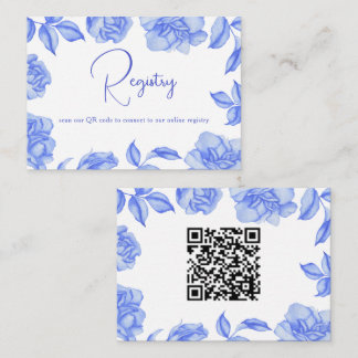 Blue Flowers - QR Code Bridal Shower Registry  Begleitkarte