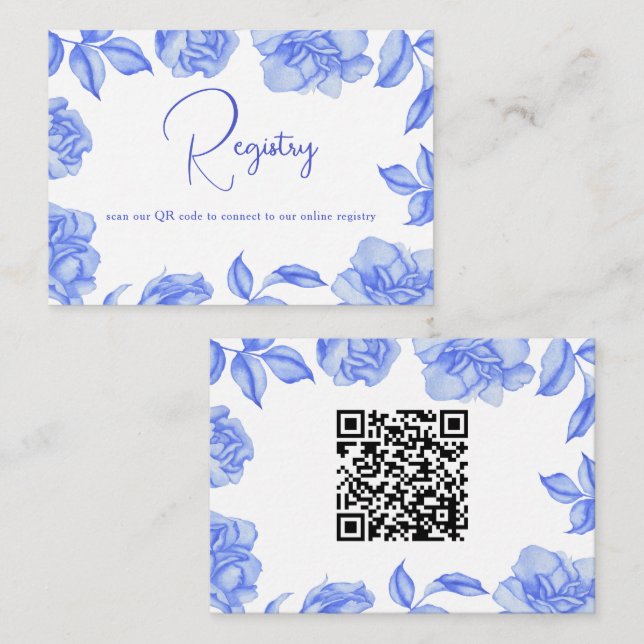 Blue Flowers - QR Code Bridal Shower Registry  Begleitkarte (Vorne/Hinten)