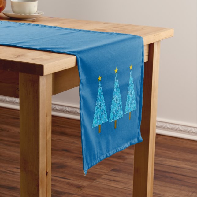 Blue Flowers Retro Moderner Weihnachtsbaum Kurzer Tischläufer (Beispiel)
