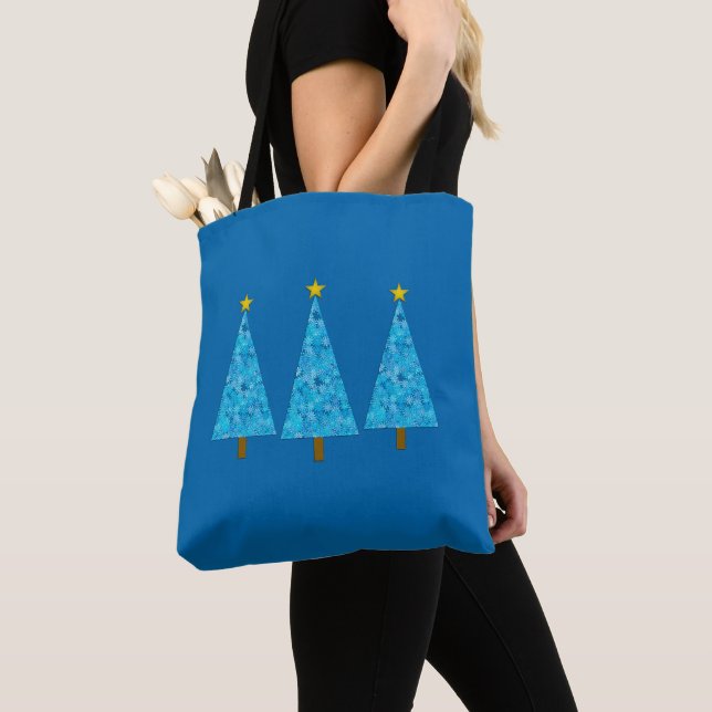 Blue Flowers Retro Moderner Weihnachtsbaum Tasche (Von Nahem)