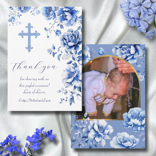 Blue Flowers Taufe Vielen Dank Karte