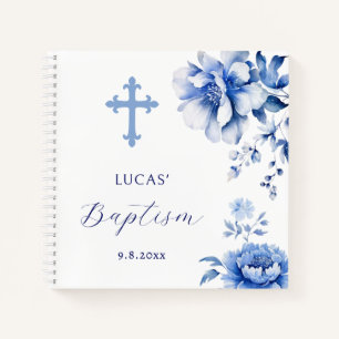 Blue Flowers Taufen Gästebuch Notizbuch