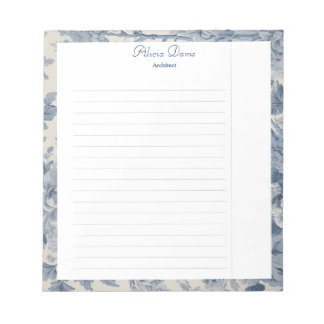 Blue Flowers Toile de Jouy Ihr Name Notizblock