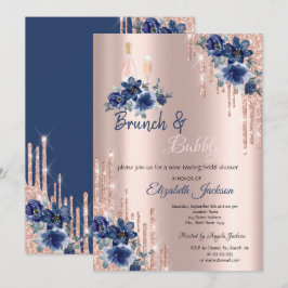 Blue Flowers Tropfen Brunch & Bubbly Brautparty Einladung