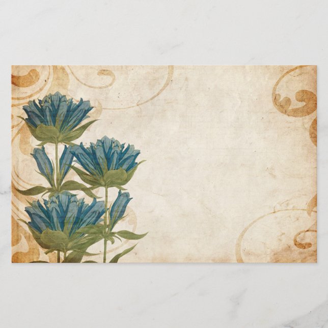 Blue Flowers Vintage Wedding Briefpapier (Vorderseite)